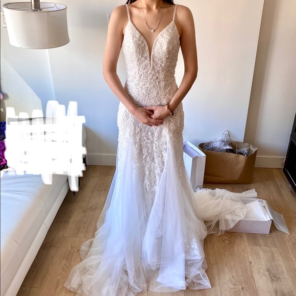 Wedding Bridal Dress Sweetheart Deep V Train - Picture 8 of 11